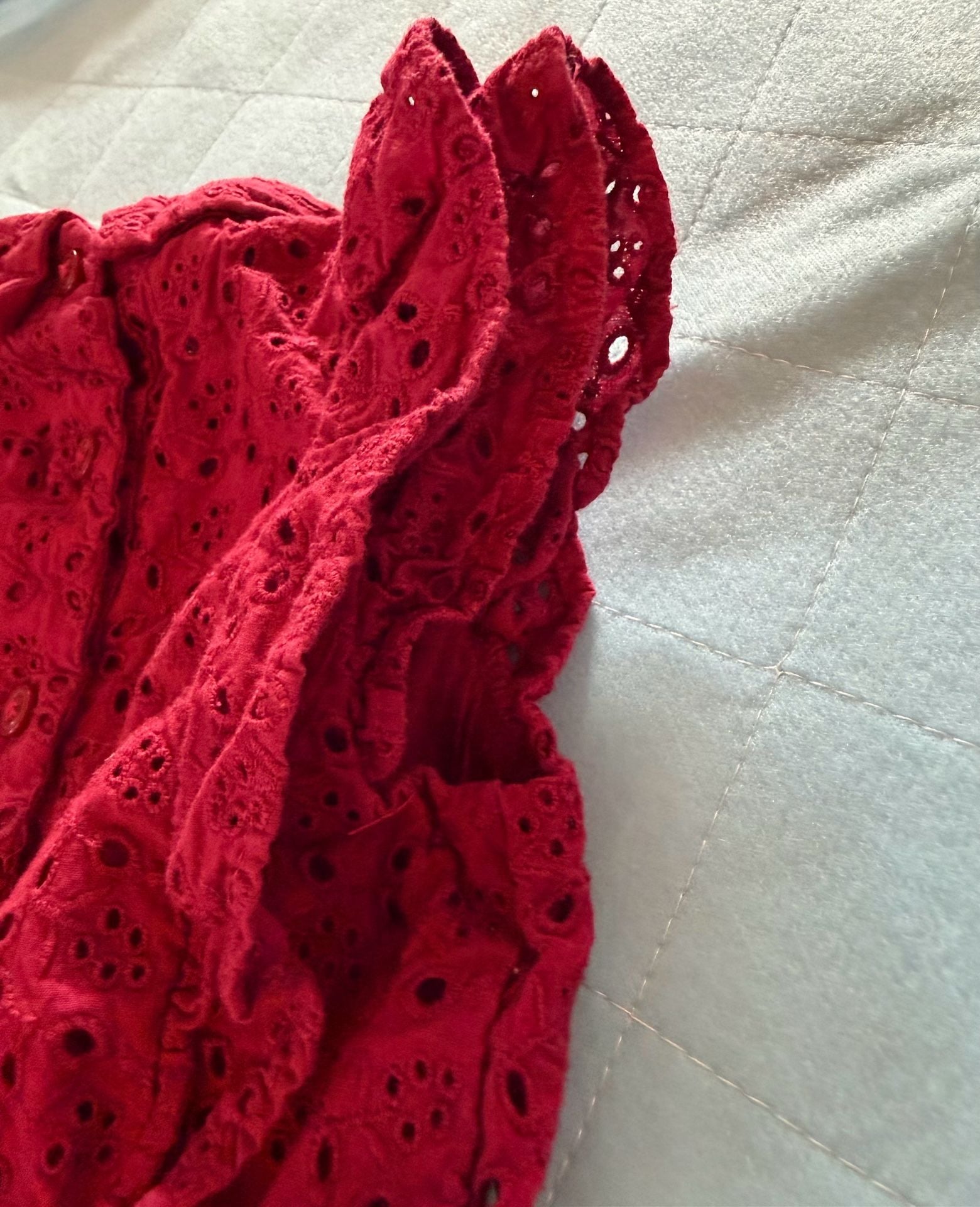 Janie and Jack Dress Size 2T Red Eyelet Ruffle Collar Sleeveless 14