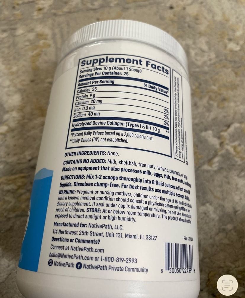 NativePath Collagen Peptides - Hydrolyzed Type 1 and 3 Collagen Powder for Skin, Hair, Nails - 8.8 oz (25 Servings) 2