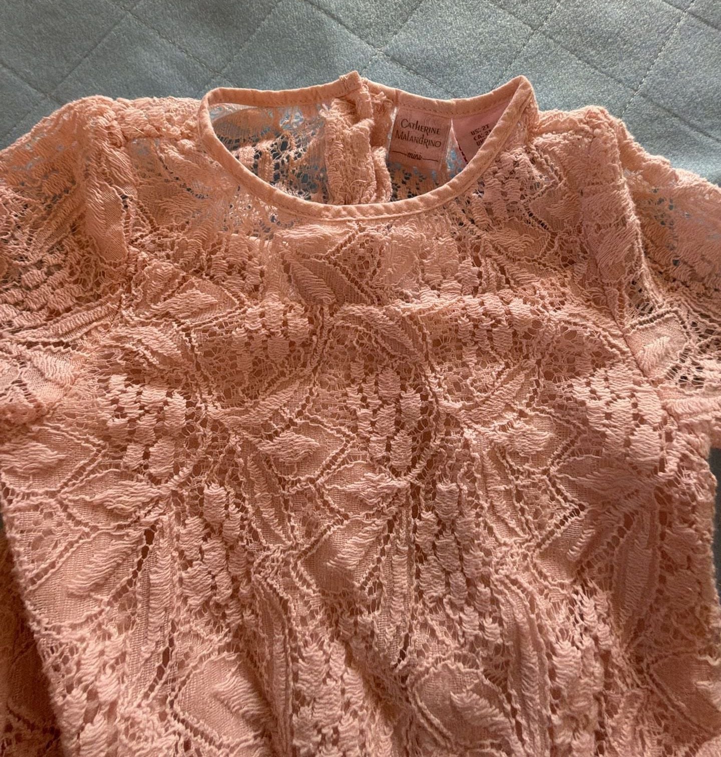 Catherine Malandrino Mini Romper Size 2T Pink Lace Bell Sleeve 7