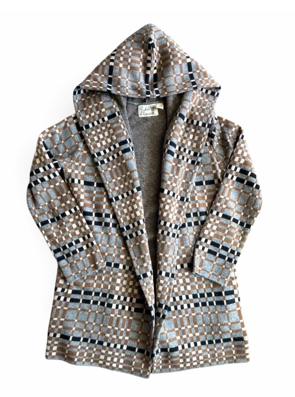 Field Flower Hooded Cardigan Plaid Boho Aztec Knit Coat 3