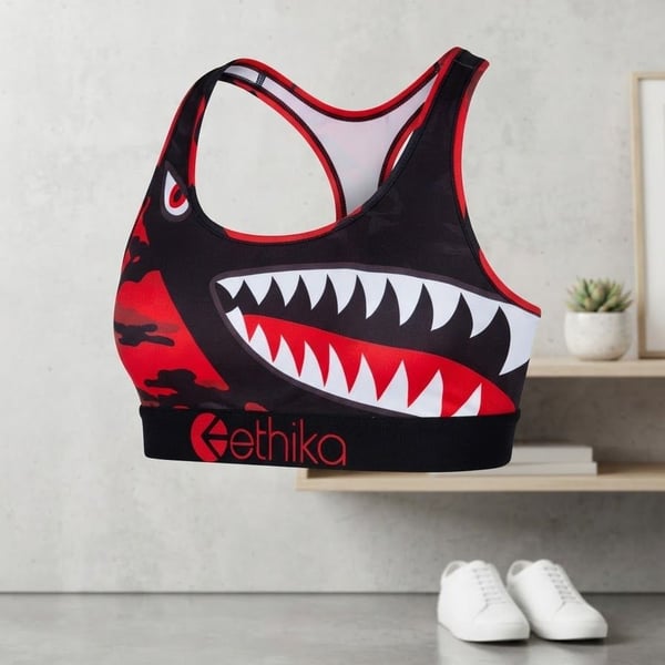 Ethika Bomber Sports Bra Red Black Camo Shark Teeth