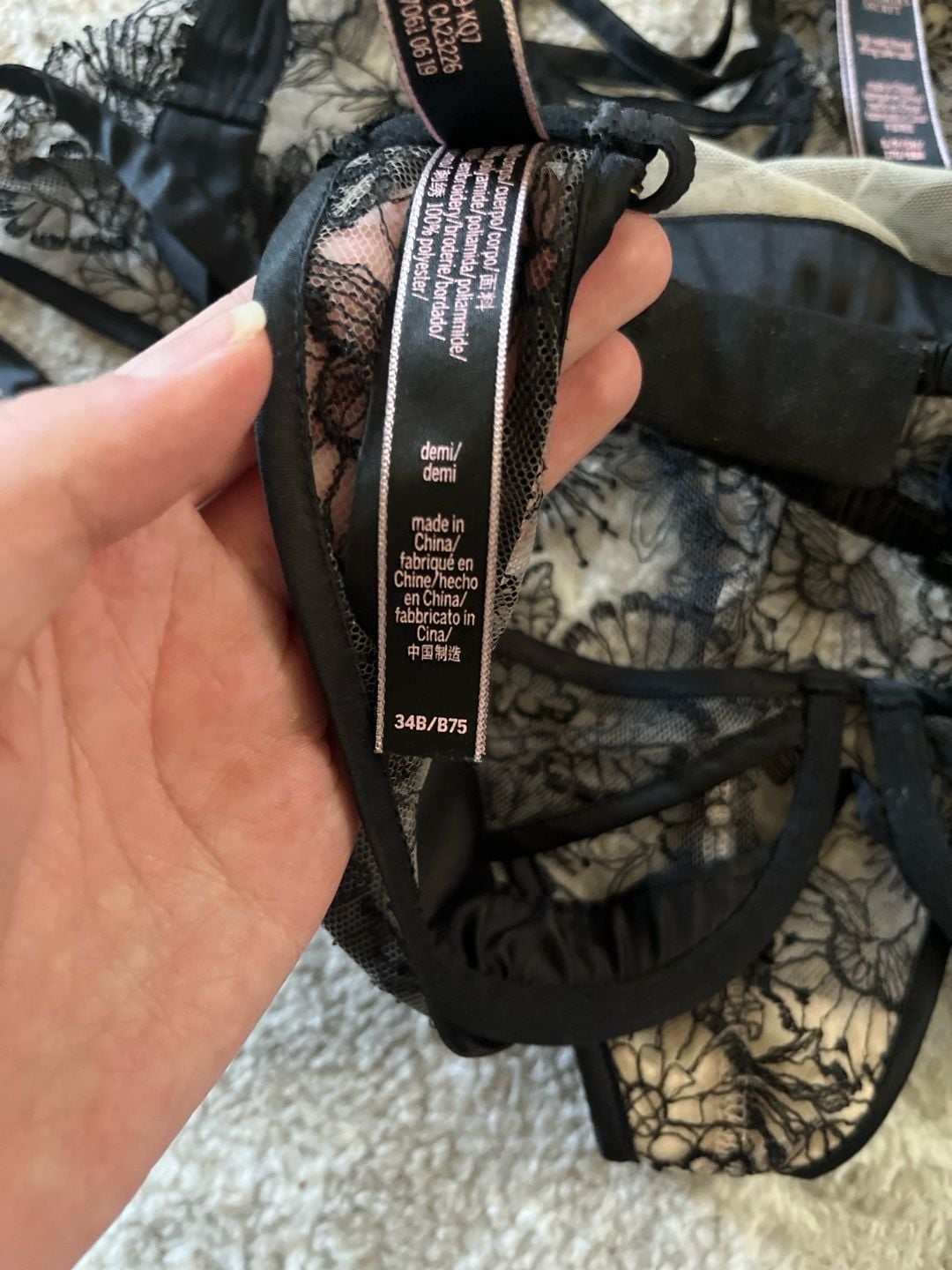 Victoria's Secret Demi Bra Size 34B Black Floral Lace set 3