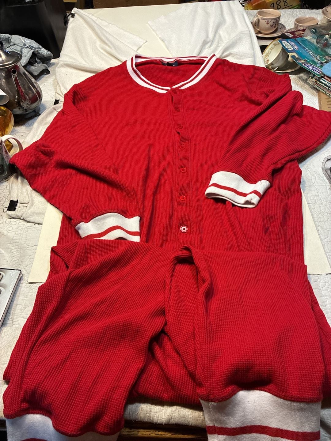 Kingsize Thermal One Piece Suit Size 4XL Big Red Waffle Knit Pajamas 2