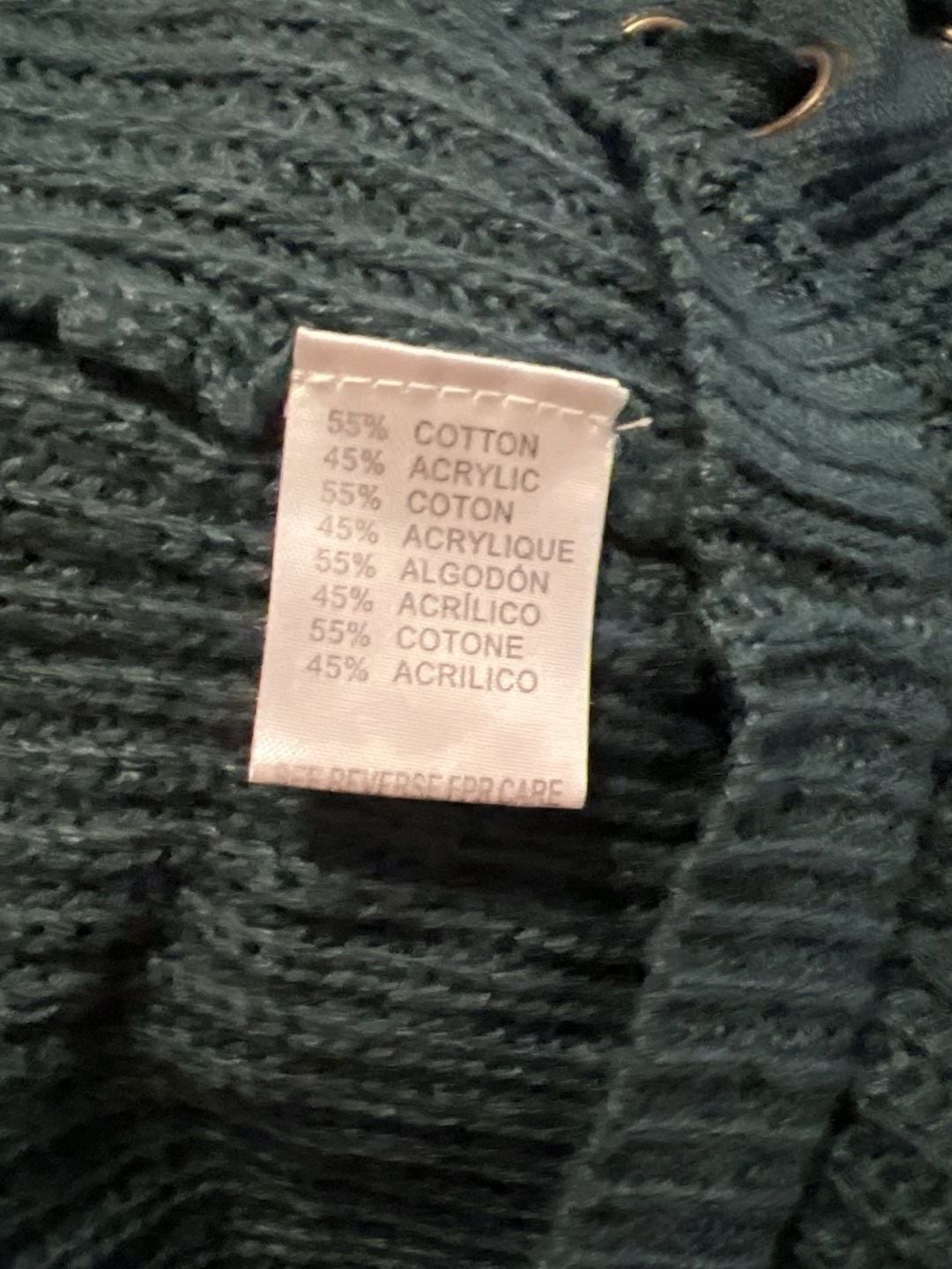 Miracle Lace-Up Sweater Size S/M Dark Green Cotton Blend 6