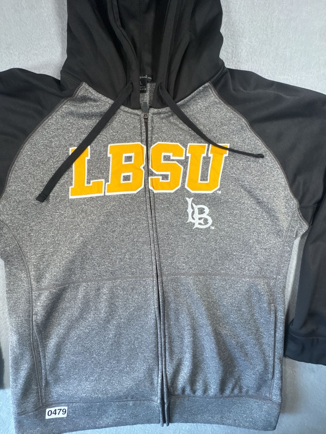Champion LBSU Full-Zip Hoodie Size L Grey Black The Beach 6