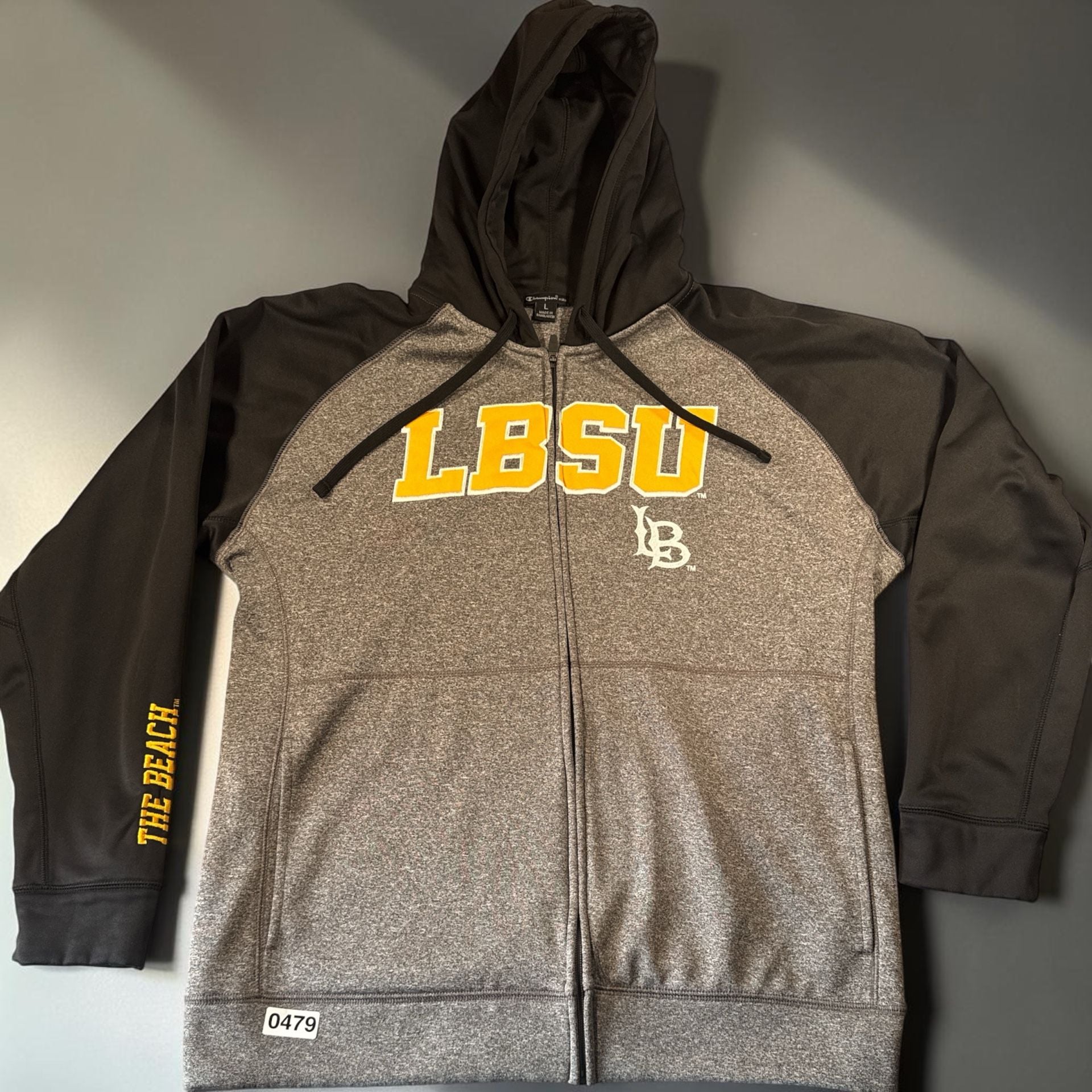Champion LBSU Full-Zip Hoodie Size L Grey Black The Beach 2