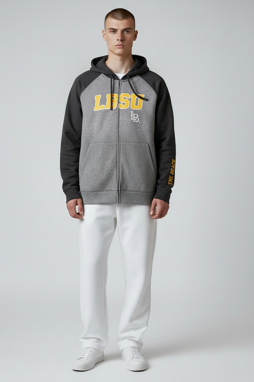 Champion LBSU Full-Zip Hoodie Size L Grey Black The Beach 3