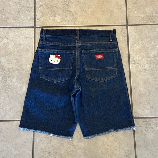 Dickies Hello Kitty Denim Shorts with Embroidered Iron Patch 