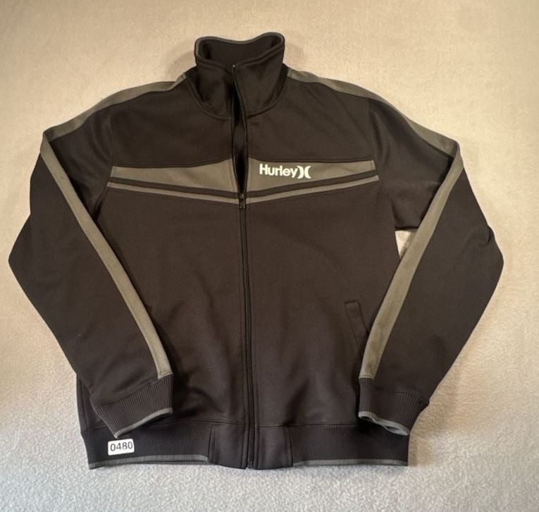 Hurley Full Zip Jacket Size XL Black Gray Track Tracksuit Top 4