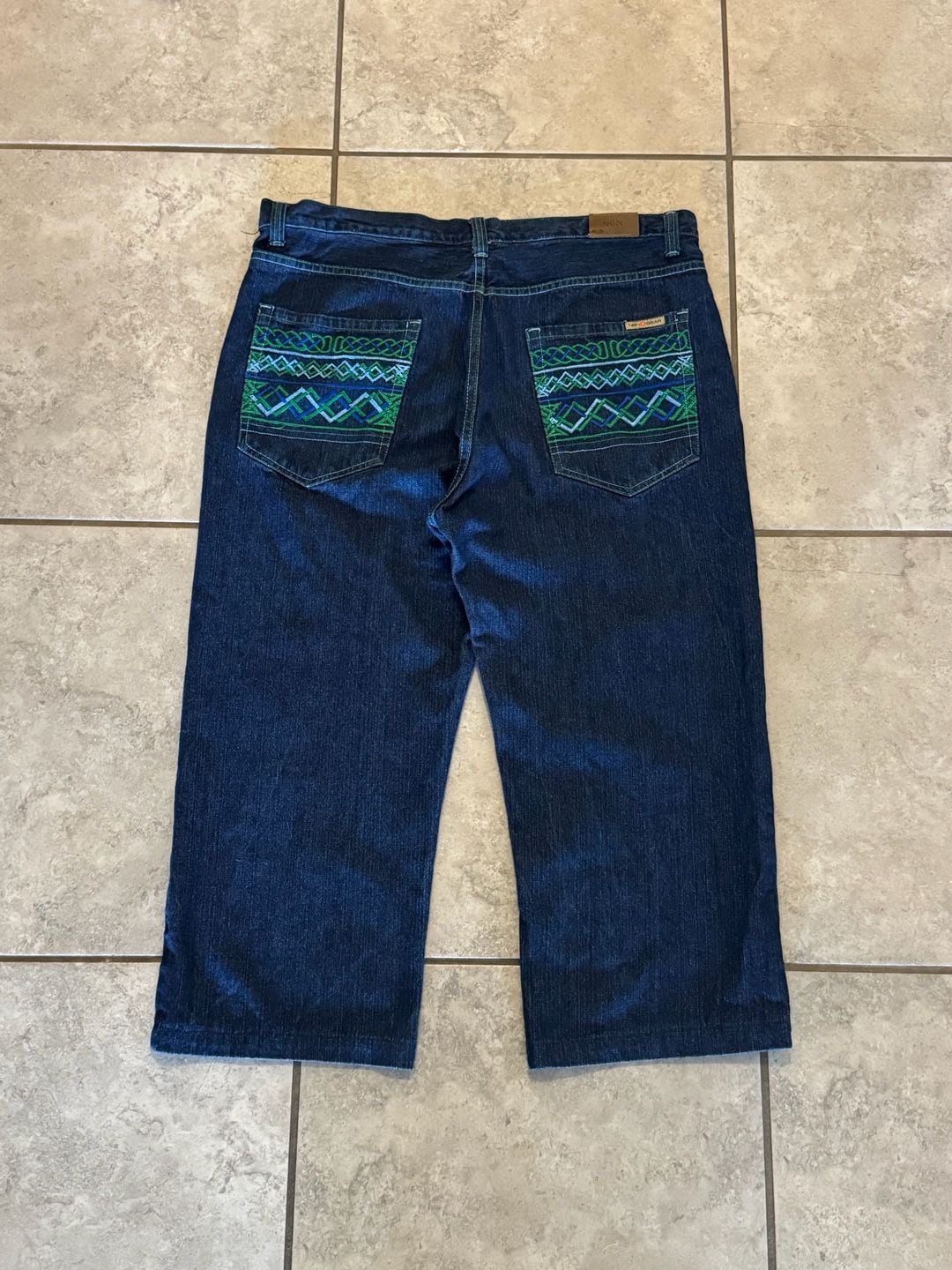 NBN Gear Jeans Size 38x30 Blue Denim Embroidered Pockets 2