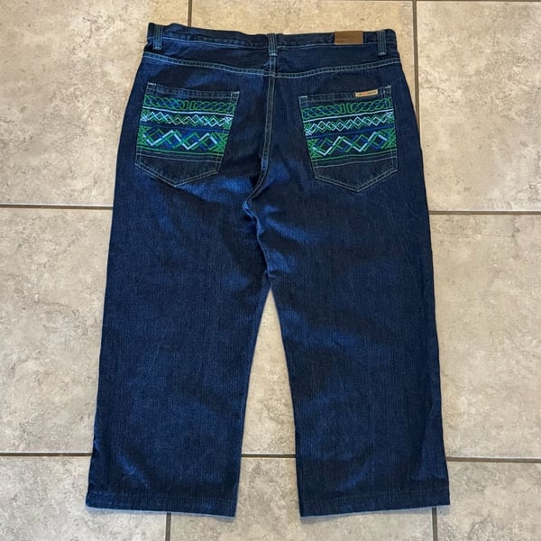 NBN Gear Jeans Size 38x30 Blue Denim Embroidered Pockets