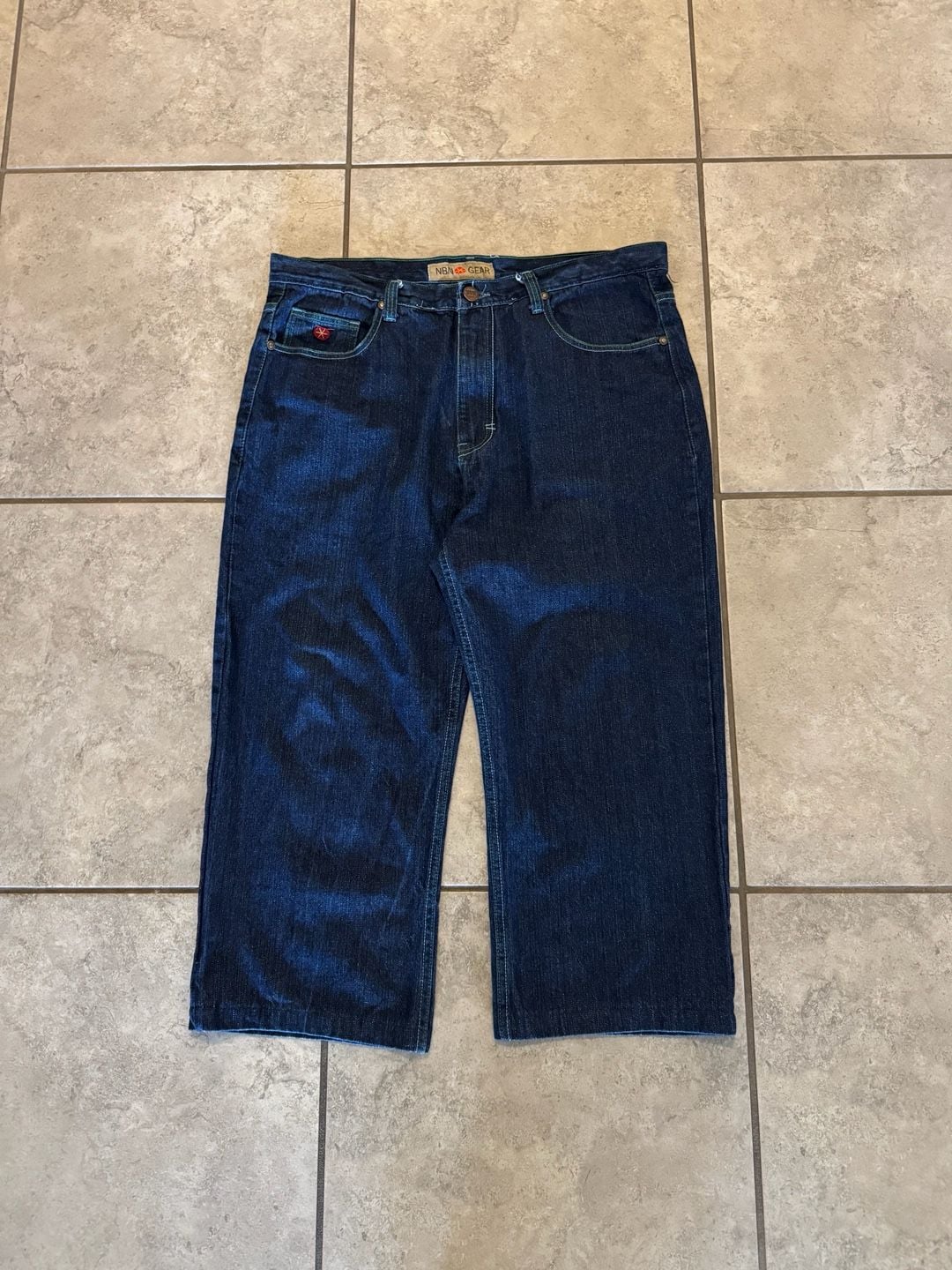 NBN Gear Jeans Size 38x30 Blue Denim Embroidered Pockets 4