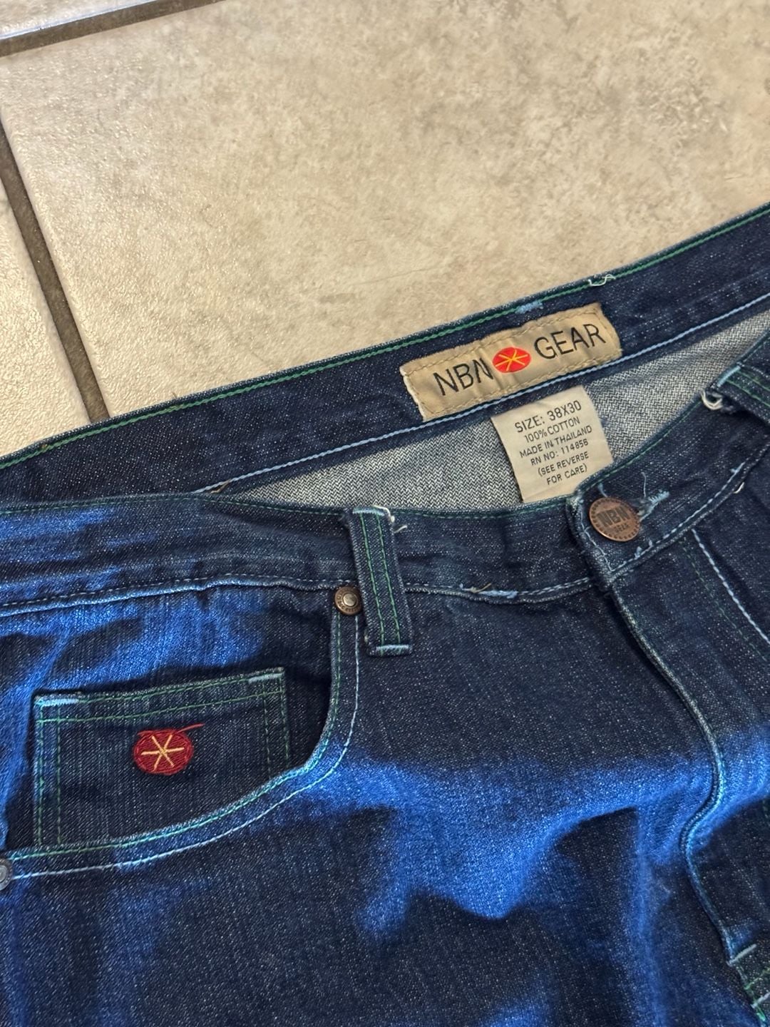 NBN Gear Jeans Size 38x30 Blue Denim Embroidered Pockets 5