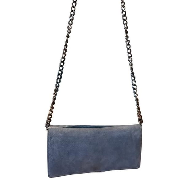 Barneys New York Blue Suede Leather Chain Shoulder Bag / Clutch