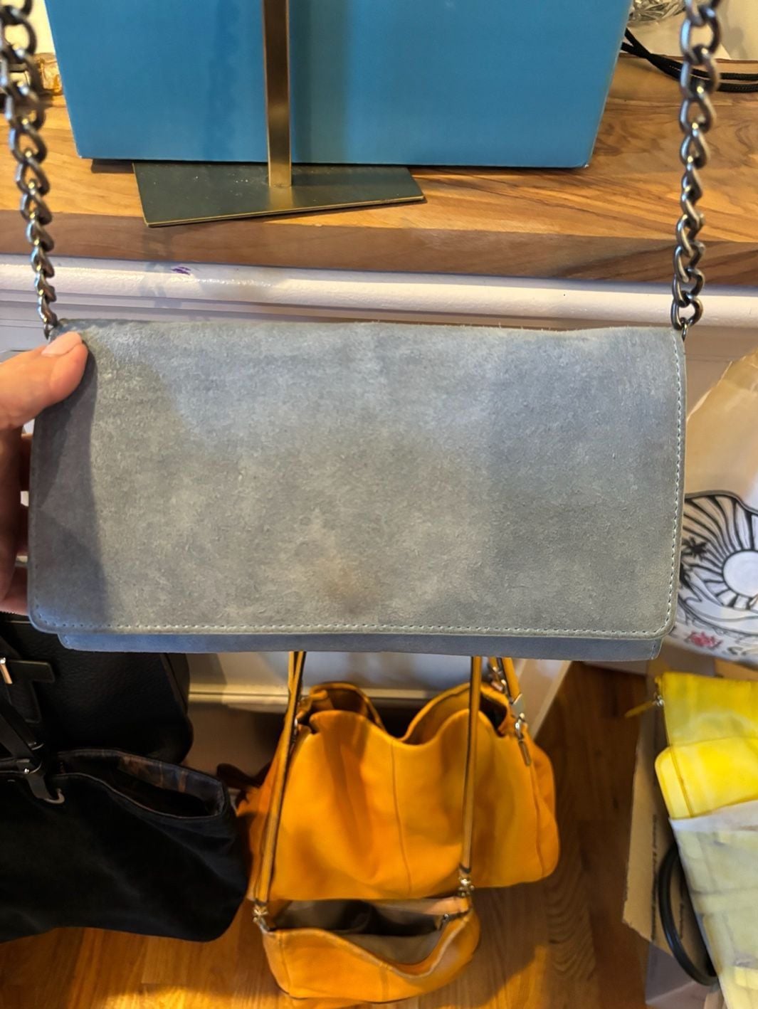 Barneys New York Blue Suede Leather Chain Shoulder Bag / Clutch 3