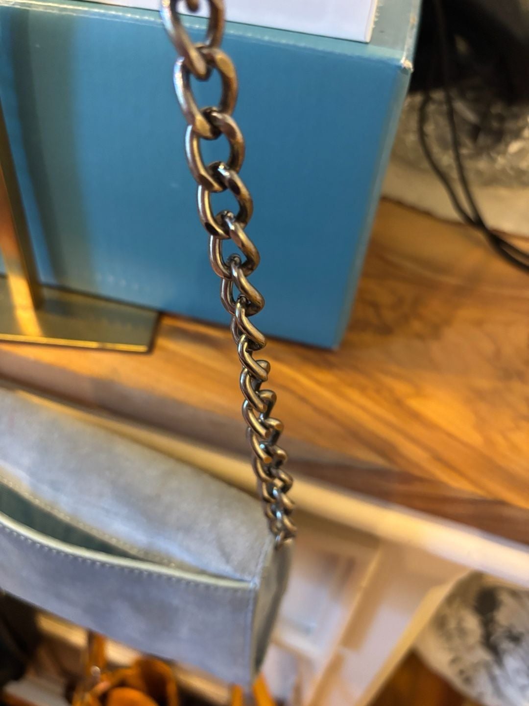 Barneys New York Blue Suede Leather Chain Shoulder Bag / Clutch 5
