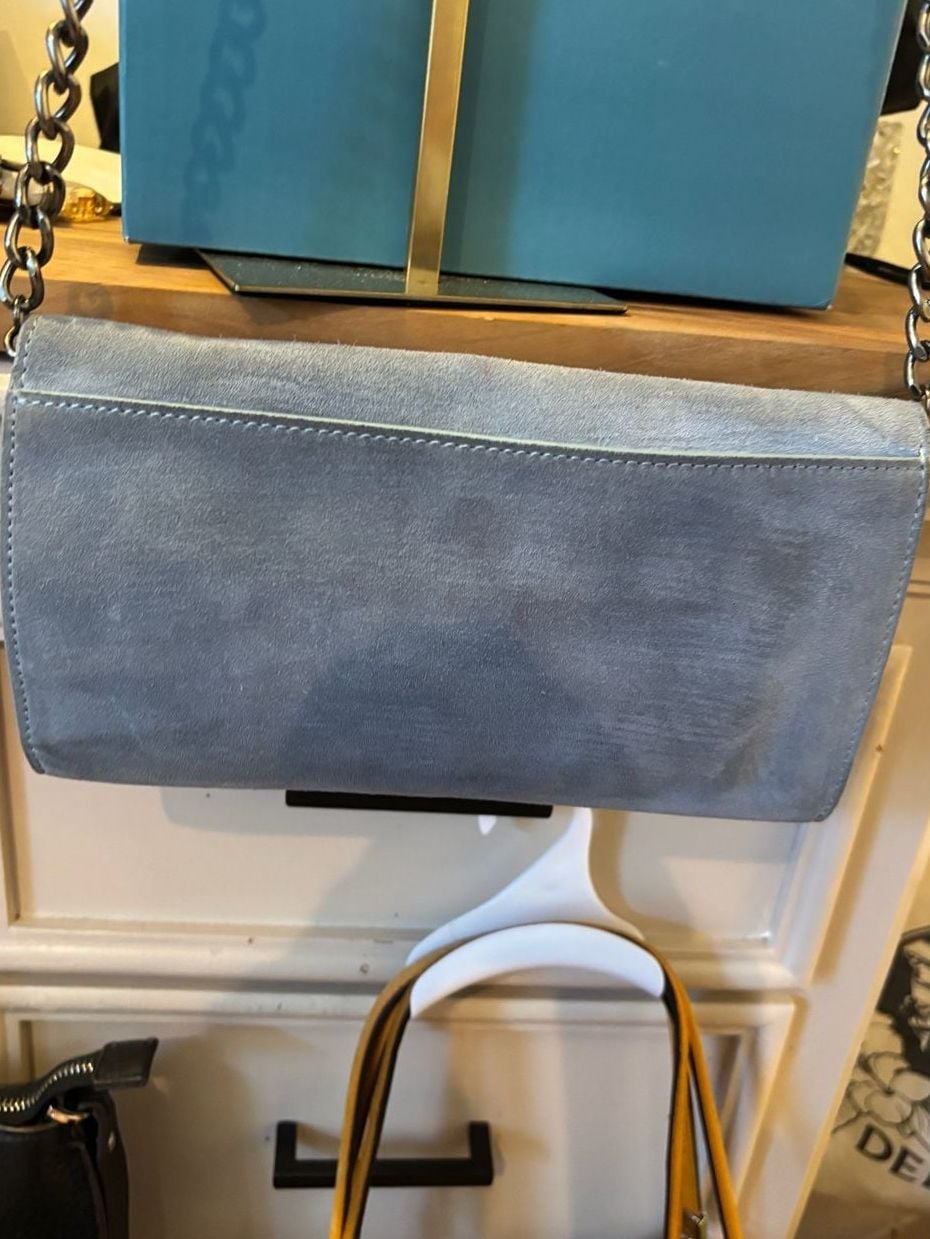Barneys New York Blue Suede Leather Chain Shoulder Bag / Clutch 4