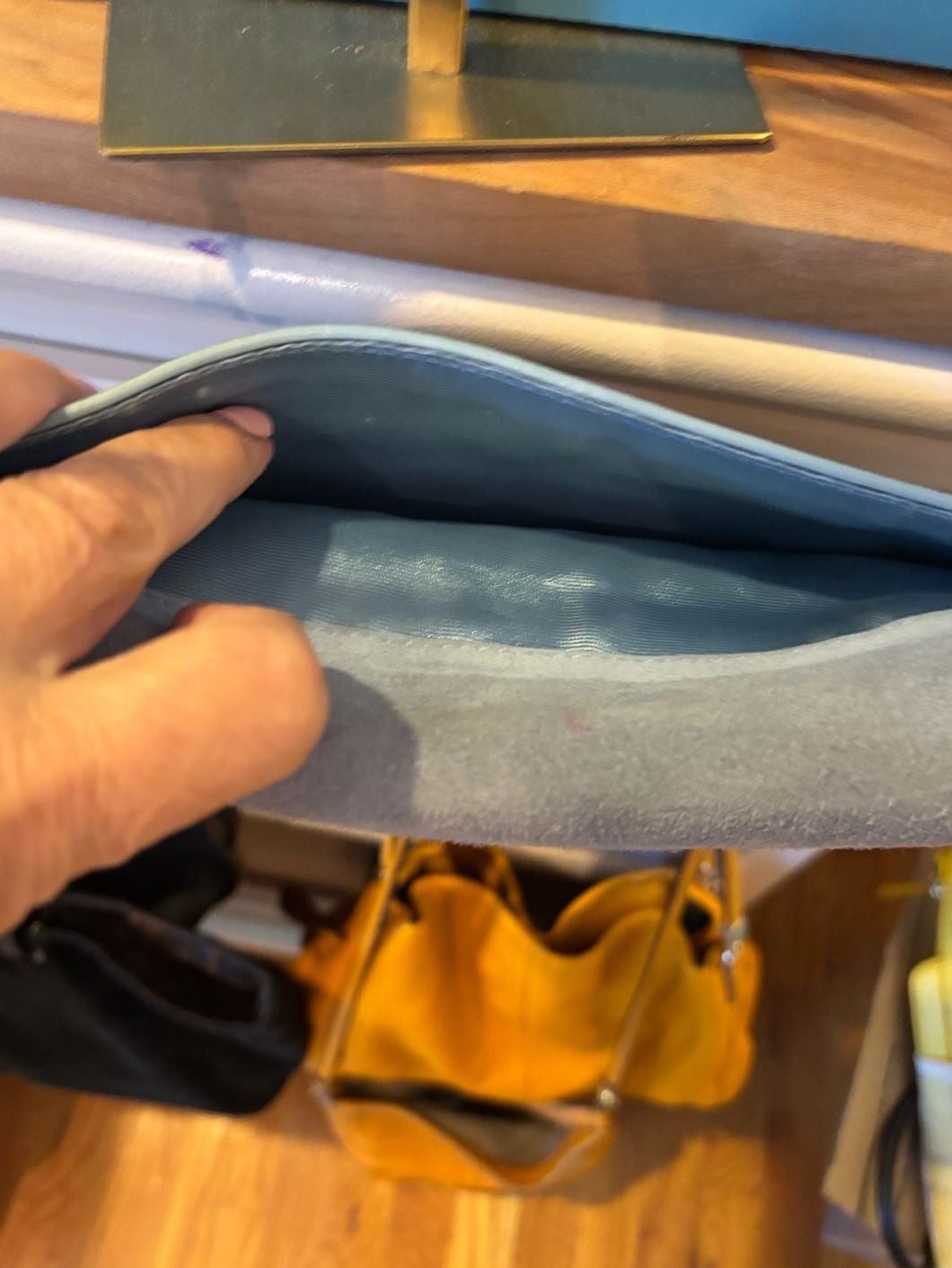 Barneys New York Blue Suede Leather Chain Shoulder Bag / Clutch 6