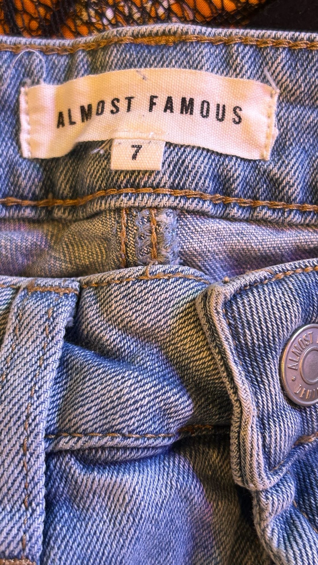 Almost Famous Denim Shorts Size 7 Light Wash Distressed Raw Hem 5