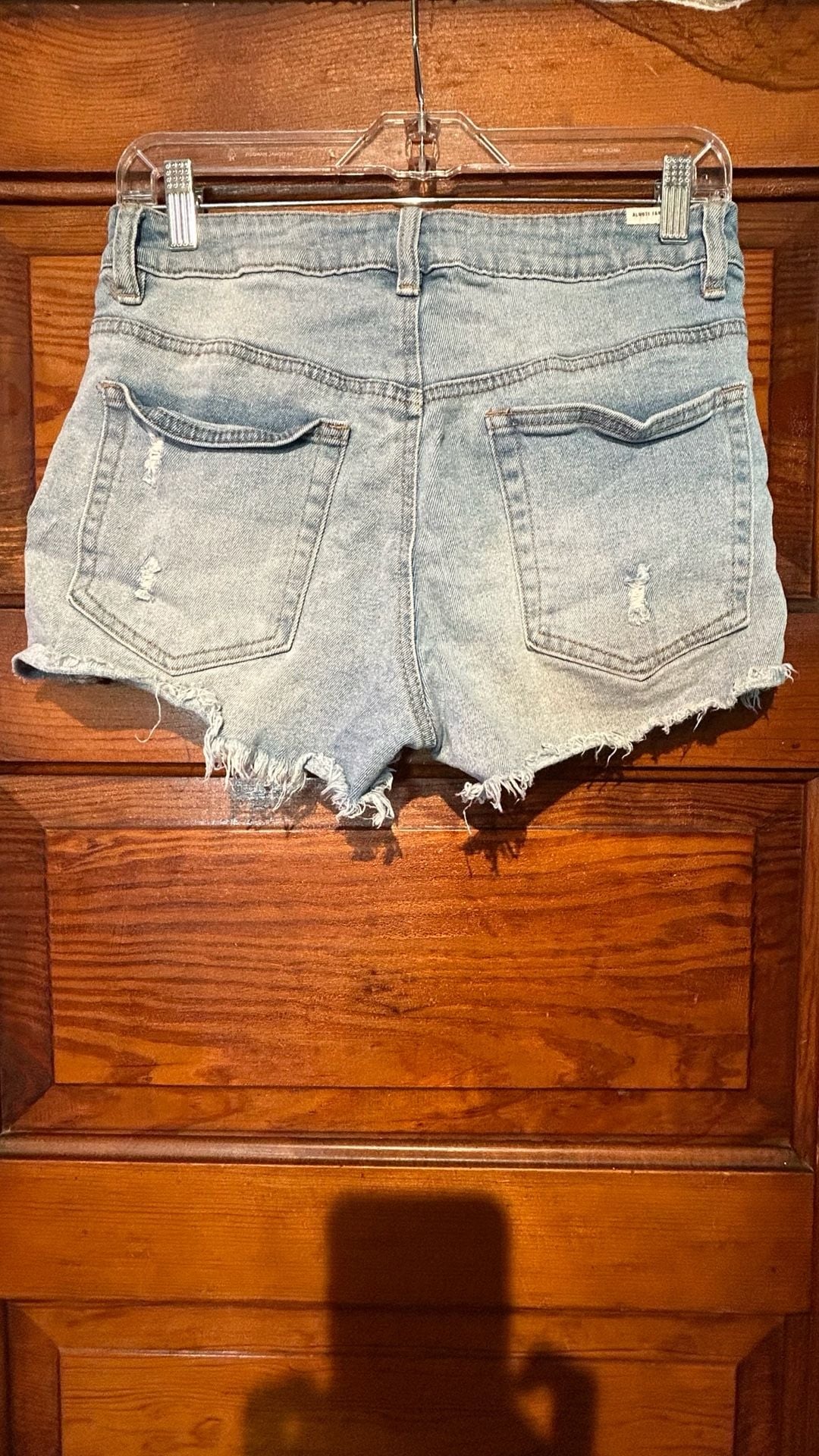 Almost Famous Denim Shorts Size 7 Light Wash Distressed Raw Hem 7