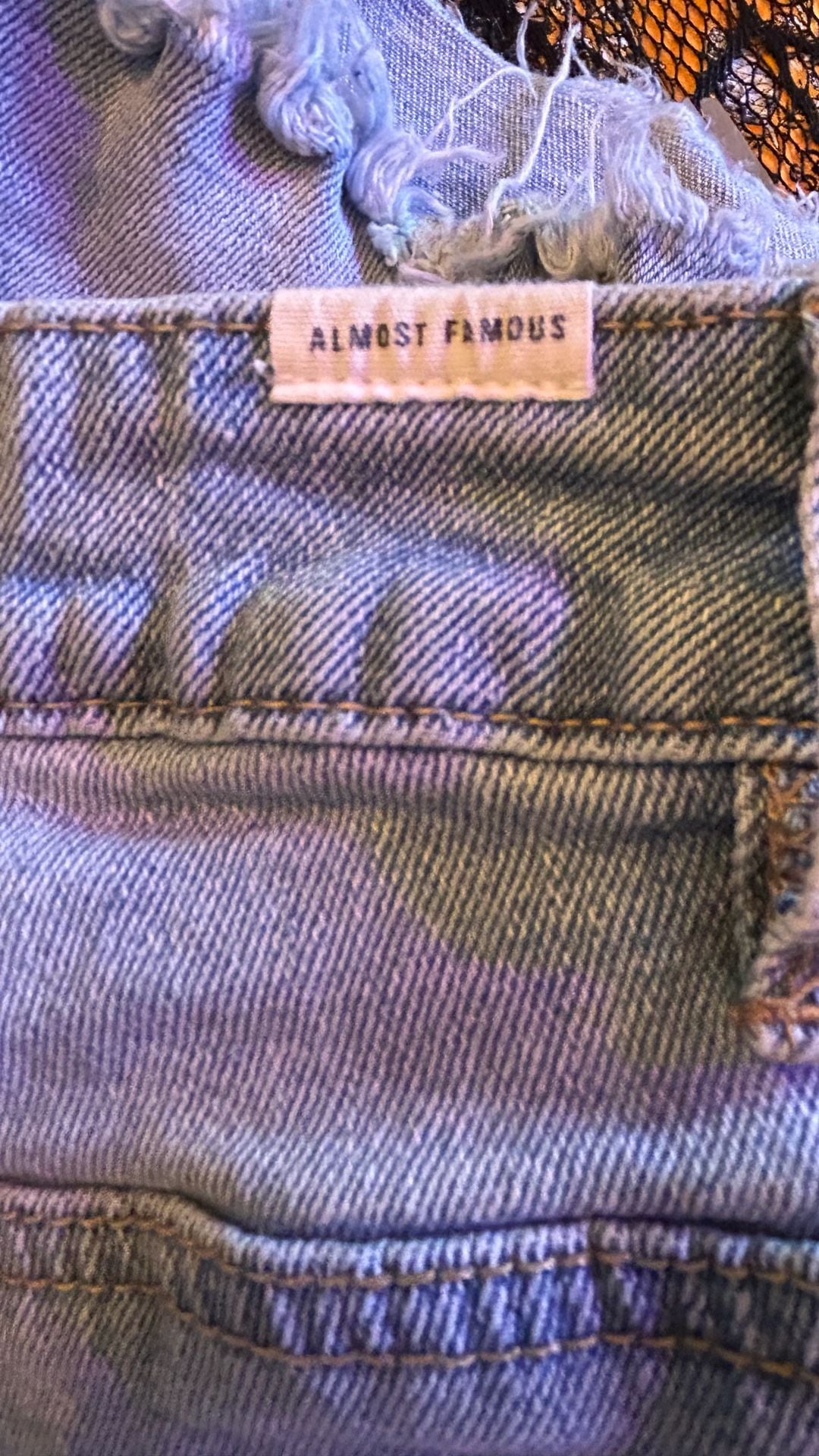 Almost Famous Denim Shorts Size 7 Light Wash Distressed Raw Hem 8