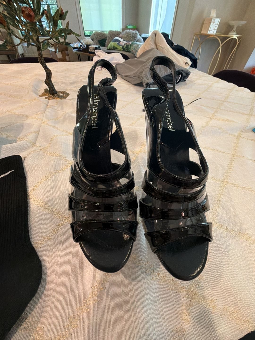 Jeffrey Campbell Slo-Mo Wedge Sandals Size 7.5 Black Clear Patent NEW no box 5
