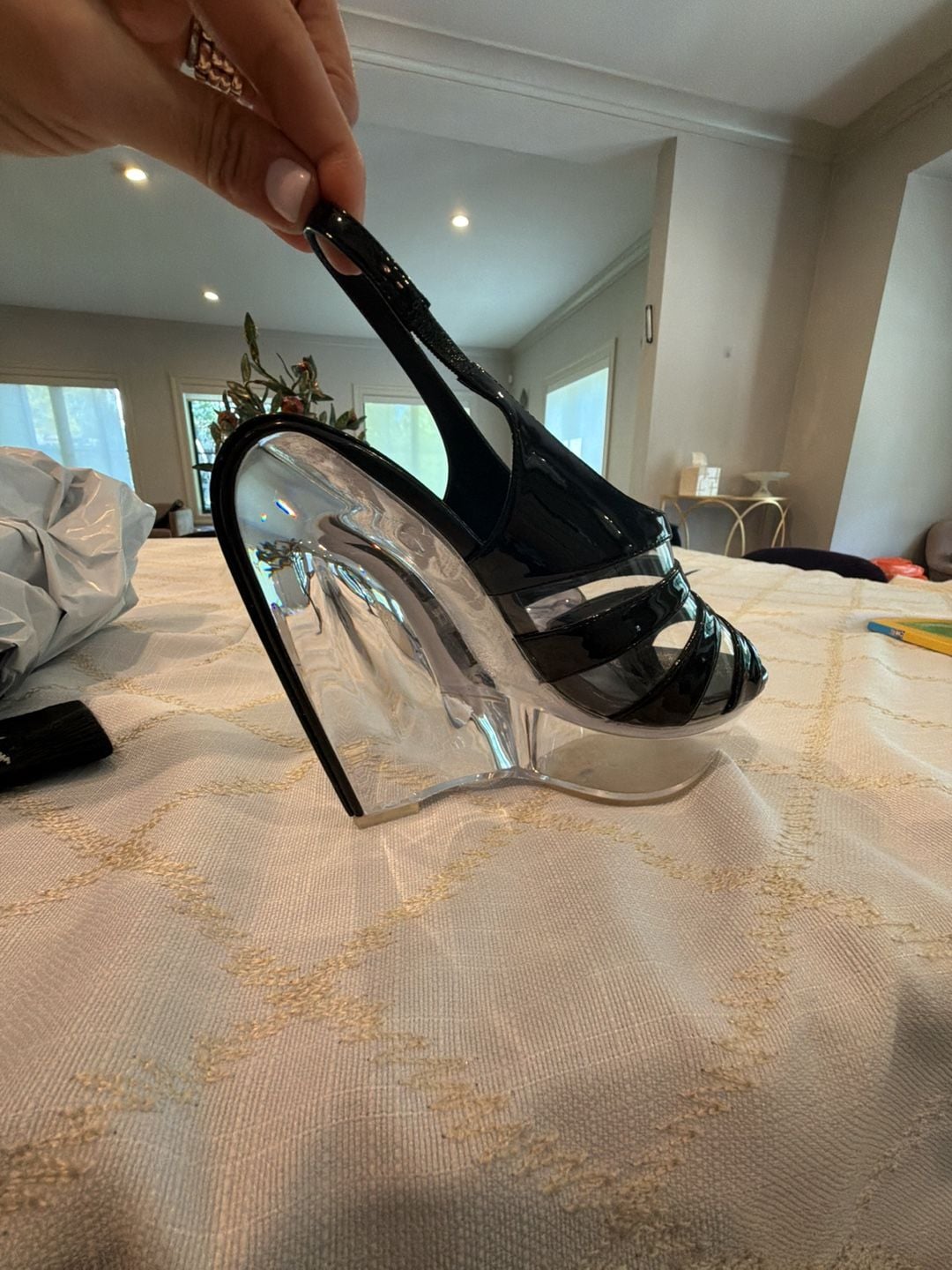 Jeffrey Campbell Slo-Mo Wedge Sandals Size 7.5 Black Clear Patent NEW no box 11
