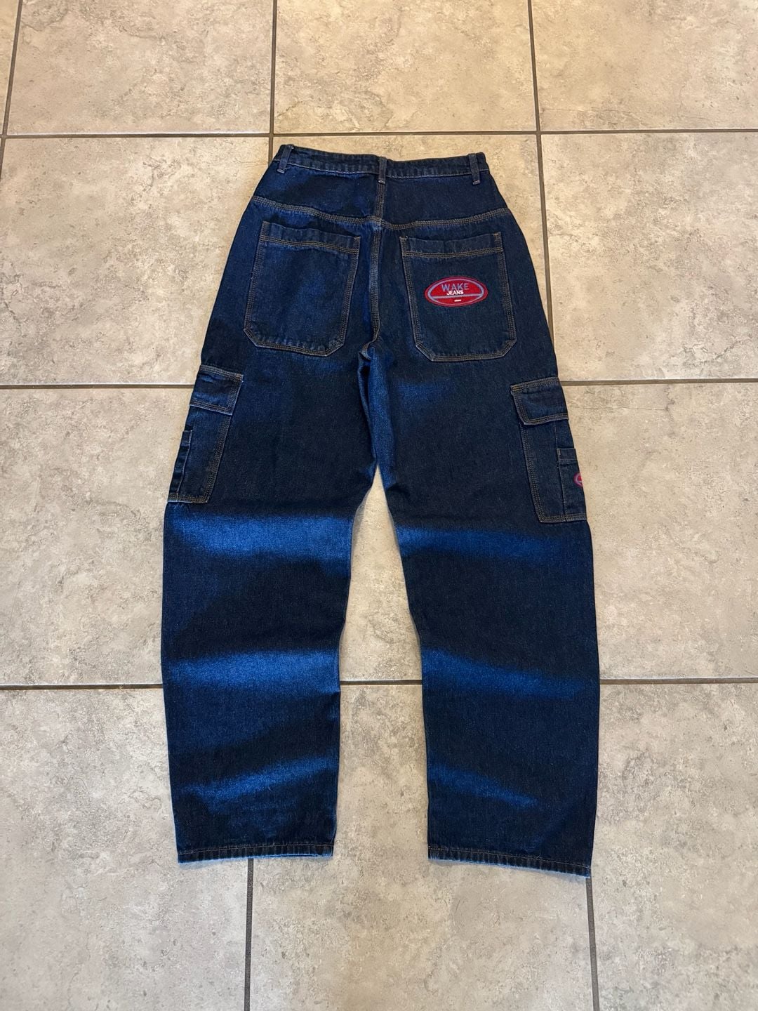 Wake Jeans Cargo Denim Size 28 Dark Wash Baggy 2