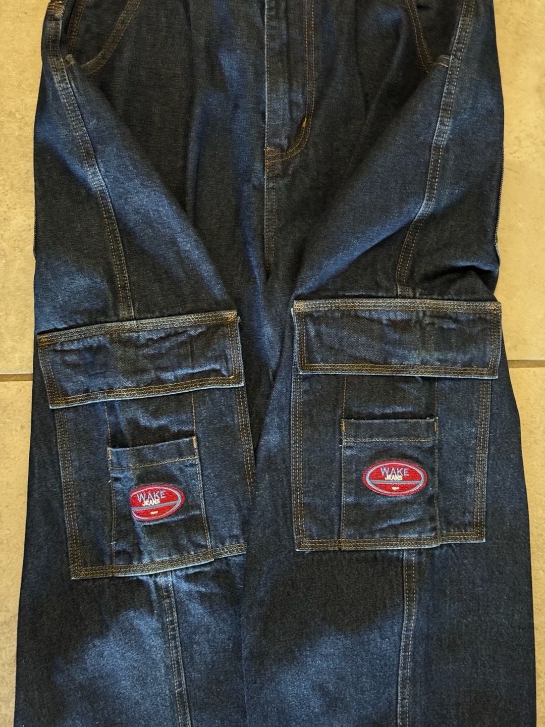 Wake Jeans Cargo Denim Size 28 Dark Wash Baggy 5