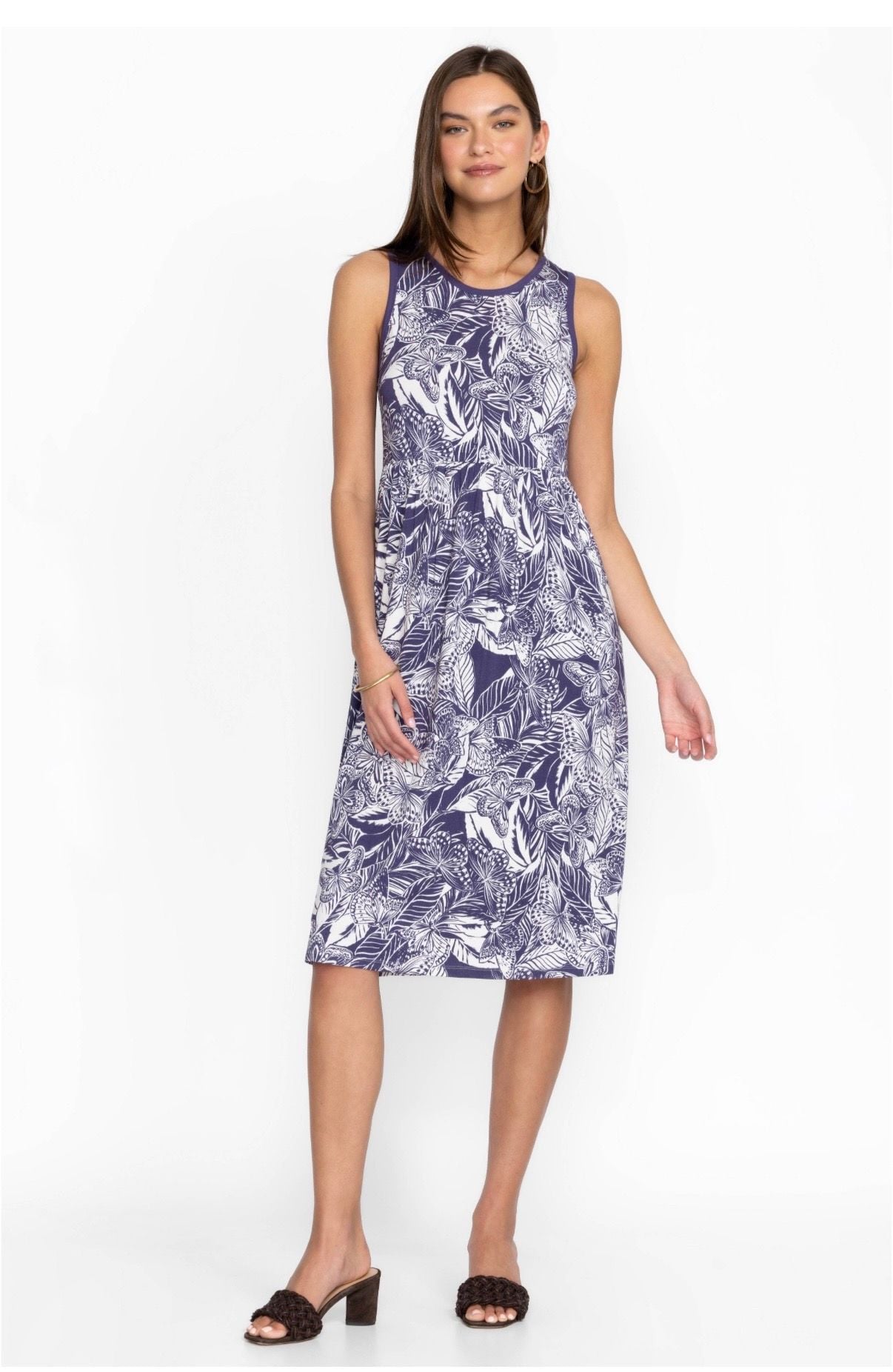 Johnny Was Purple Butterfly Print Sleeveless Midi Dress Medium Jersey 2