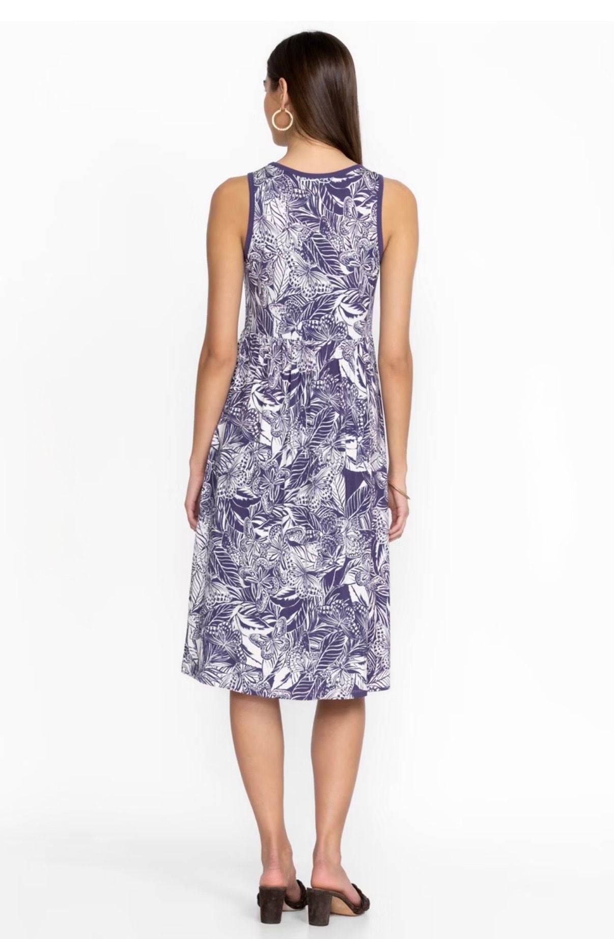 Johnny Was Purple Butterfly Print Sleeveless Midi Dress Medium Jersey 3
