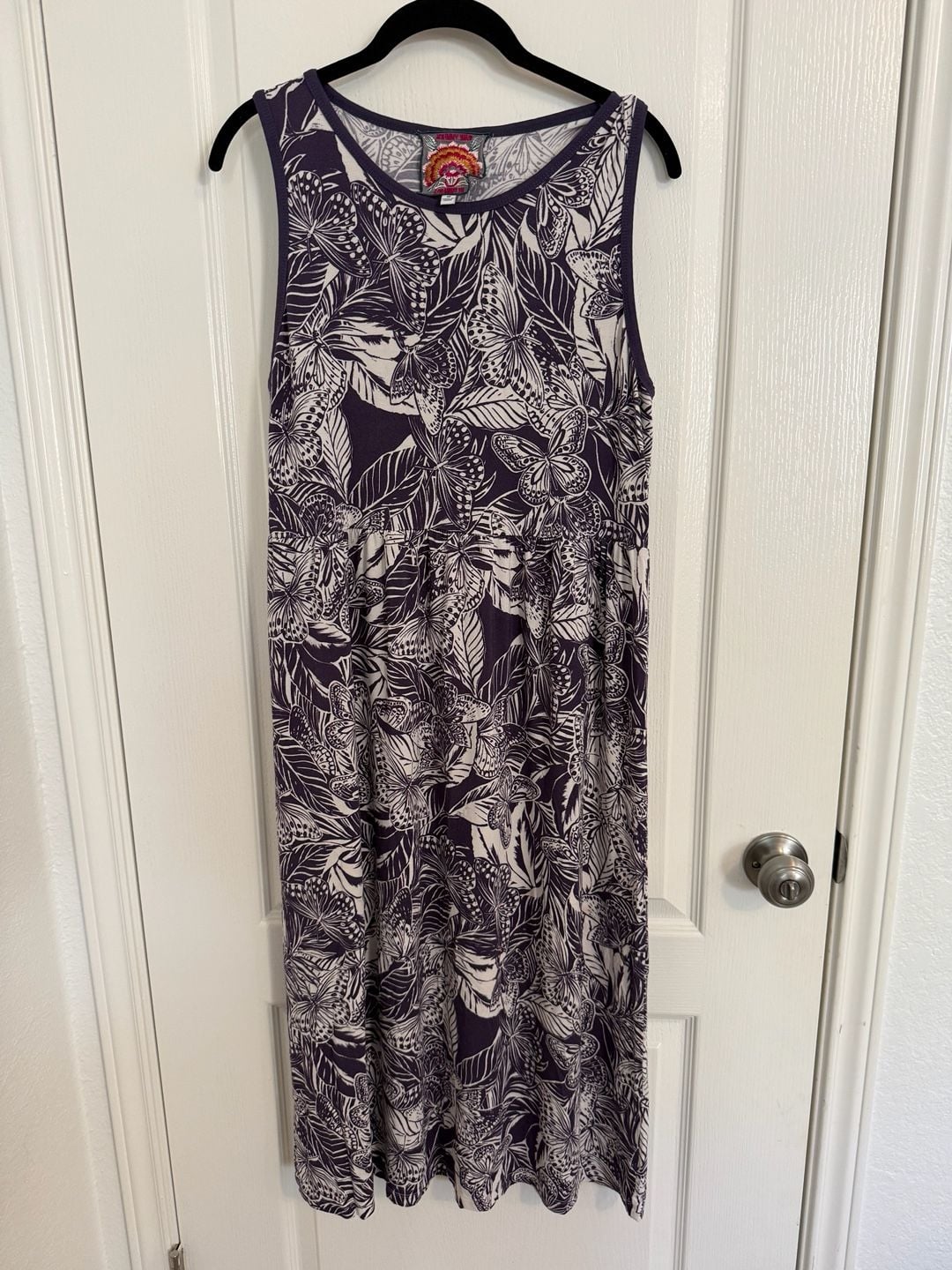 Johnny Was Purple Butterfly Print Sleeveless Midi Dress Medium Jersey 4