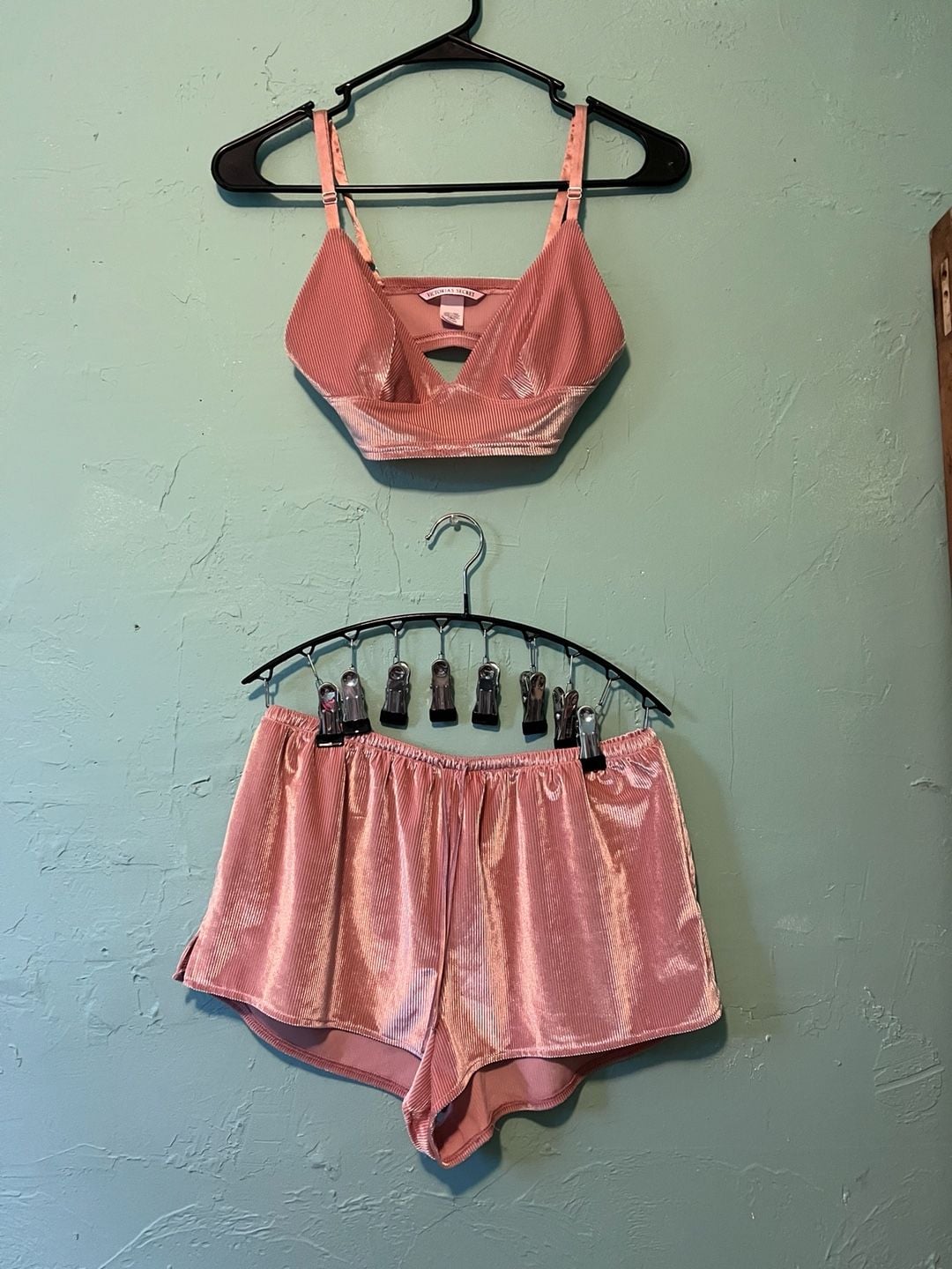 Victoria's Secret Velvet Ribbed Bralette and Short Set Size S Pink 1
