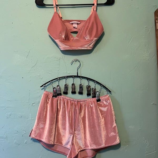 Victoria's Secret Velvet Ribbed Bralette and Short Set Size S Pink