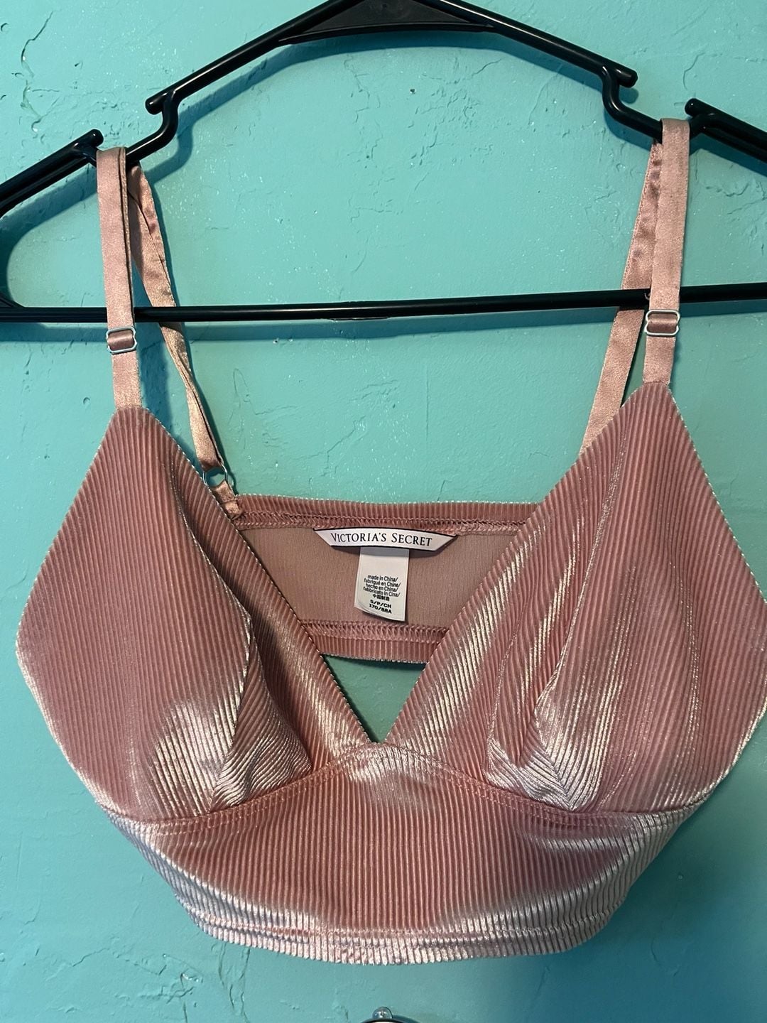 Victoria's Secret Velvet Ribbed Bralette and Short Set Size S Pink 2
