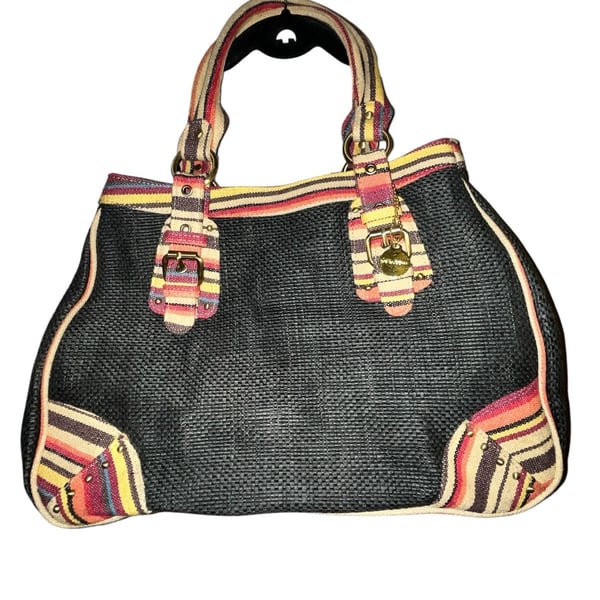 Big Buddha Striped Woven Tote Bag Black Multi