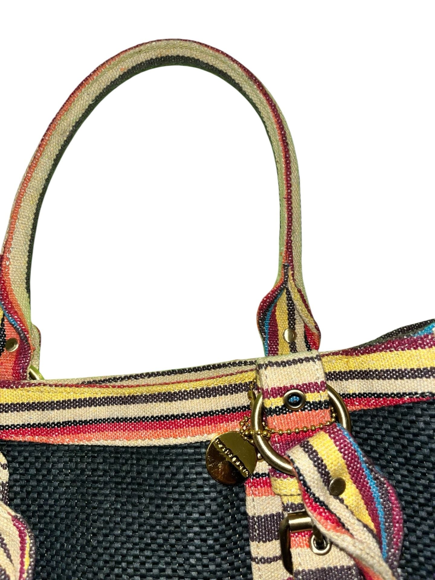 Big Buddha Striped Woven Tote Bag Black Multi 9