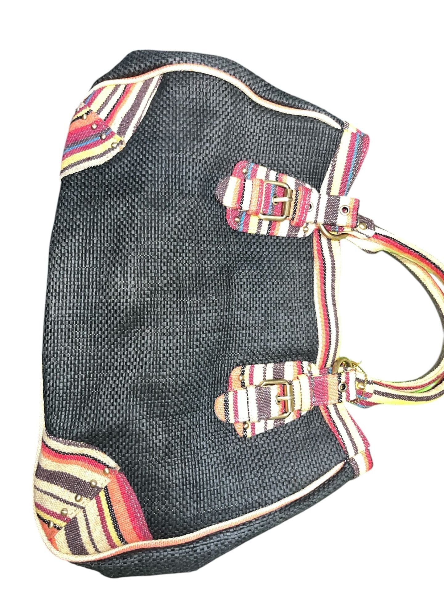 Big Buddha Striped Woven Tote Bag Black Multi 11