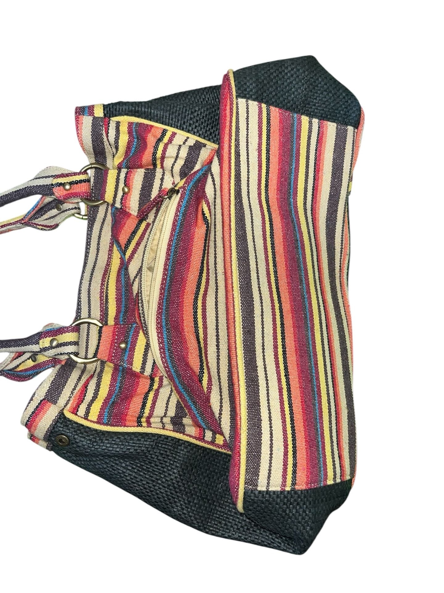 Big Buddha Striped Woven Tote Bag Black Multi 12