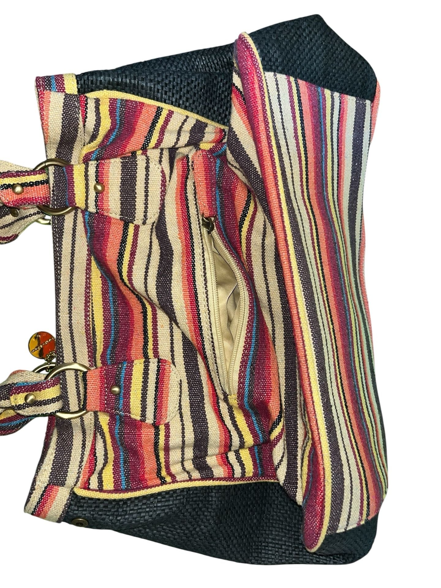 Big Buddha Striped Woven Tote Bag Black Multi 13