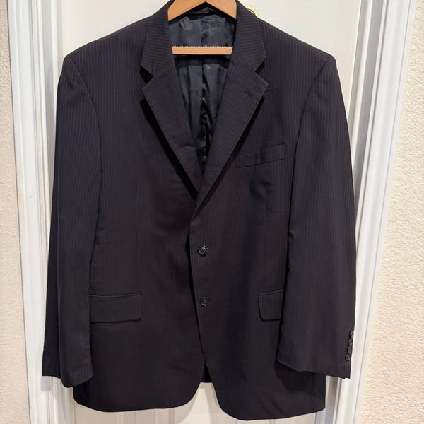 Jos A Bank Men’s 46R Suit 100% Wool Black Pinstripe 2 Button Jacket Pants