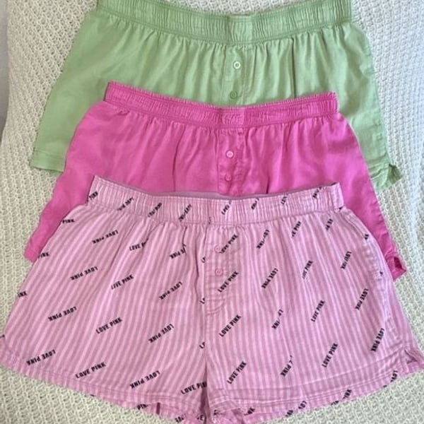 PINK Victoria's Secret Boxy Pajama Sleep Shorts Size S Green Pink Lot
