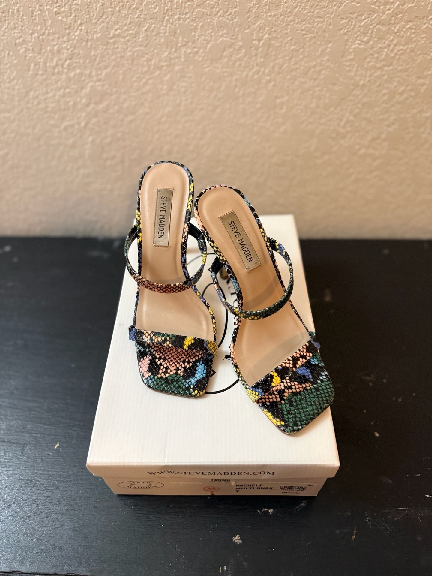 Steve Madden Michelle Heeled Sandal Size 7 Multi Snake Print Square Toe 4