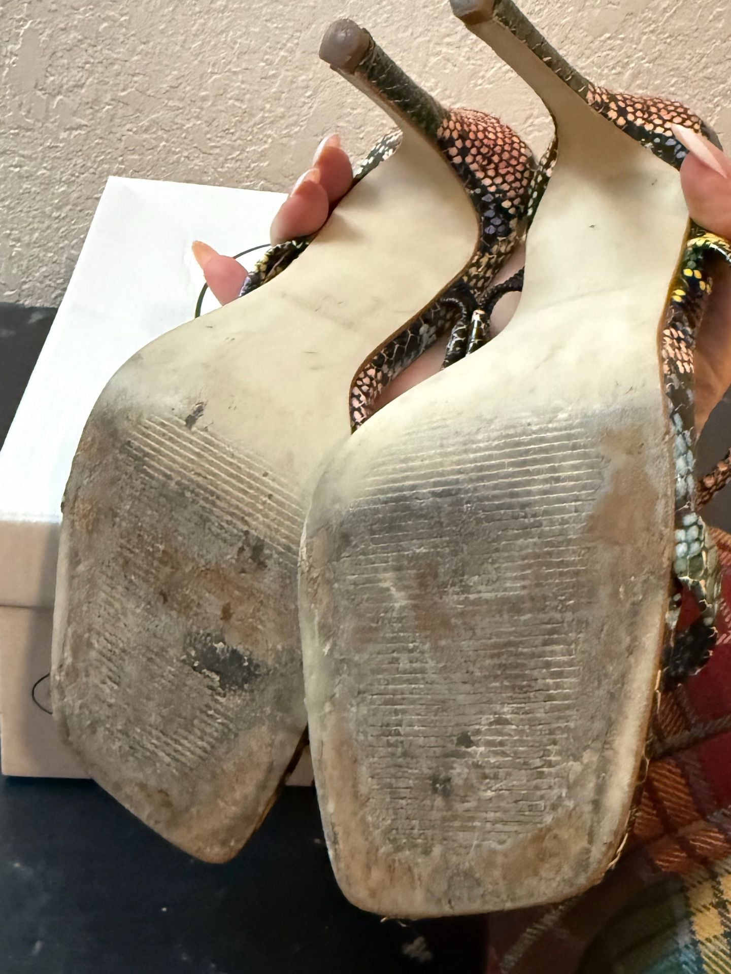Steve Madden Michelle Heeled Sandal Size 7 Multi Snake Print Square Toe 6