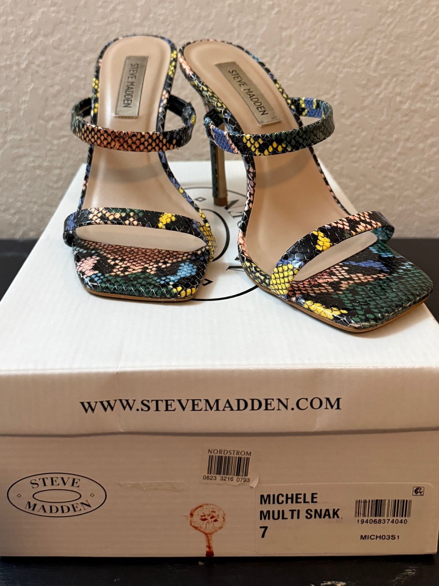 Steve Madden Michelle Heeled Sandal Size 7 Multi Snake Print Square Toe 5