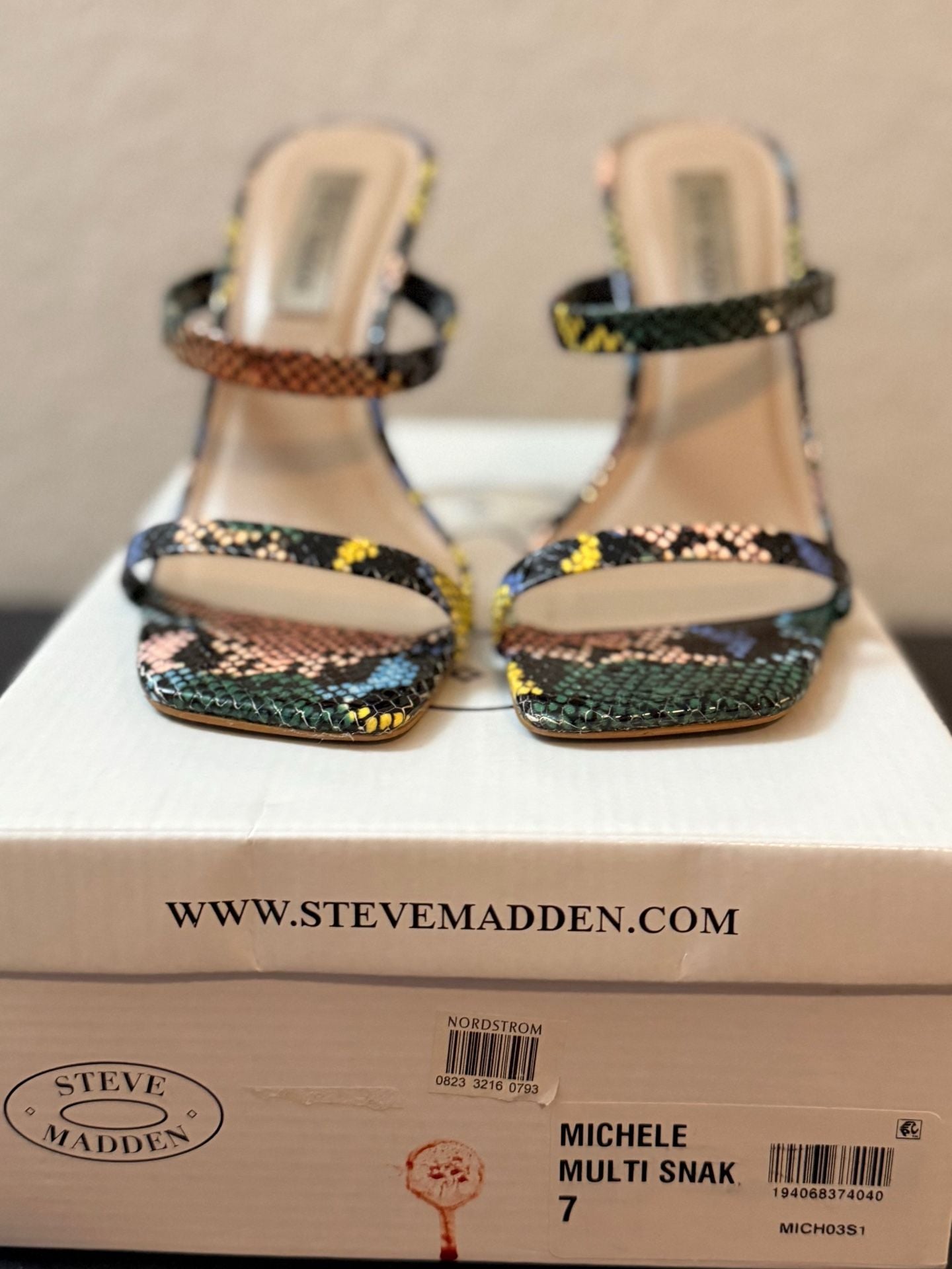 Steve Madden Michelle Heeled Sandal Size 7 Multi Snake Print Square Toe 3