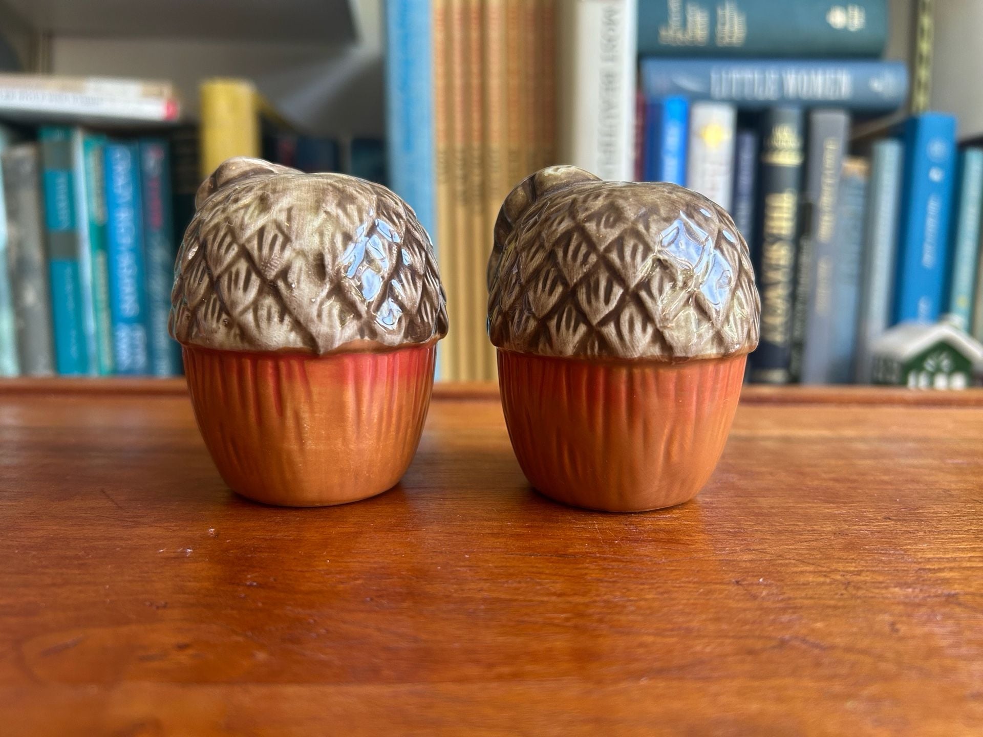 Ceramic Acorn Salt and Pepper Shakers Brown Orange 1