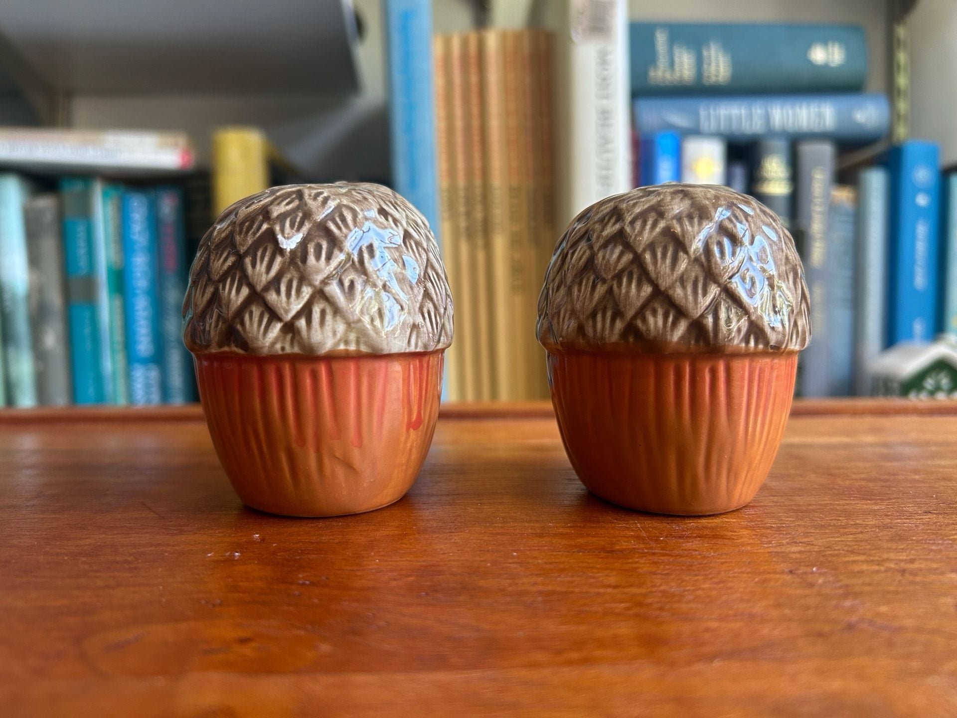 Ceramic Acorn Salt and Pepper Shakers Brown Orange 2