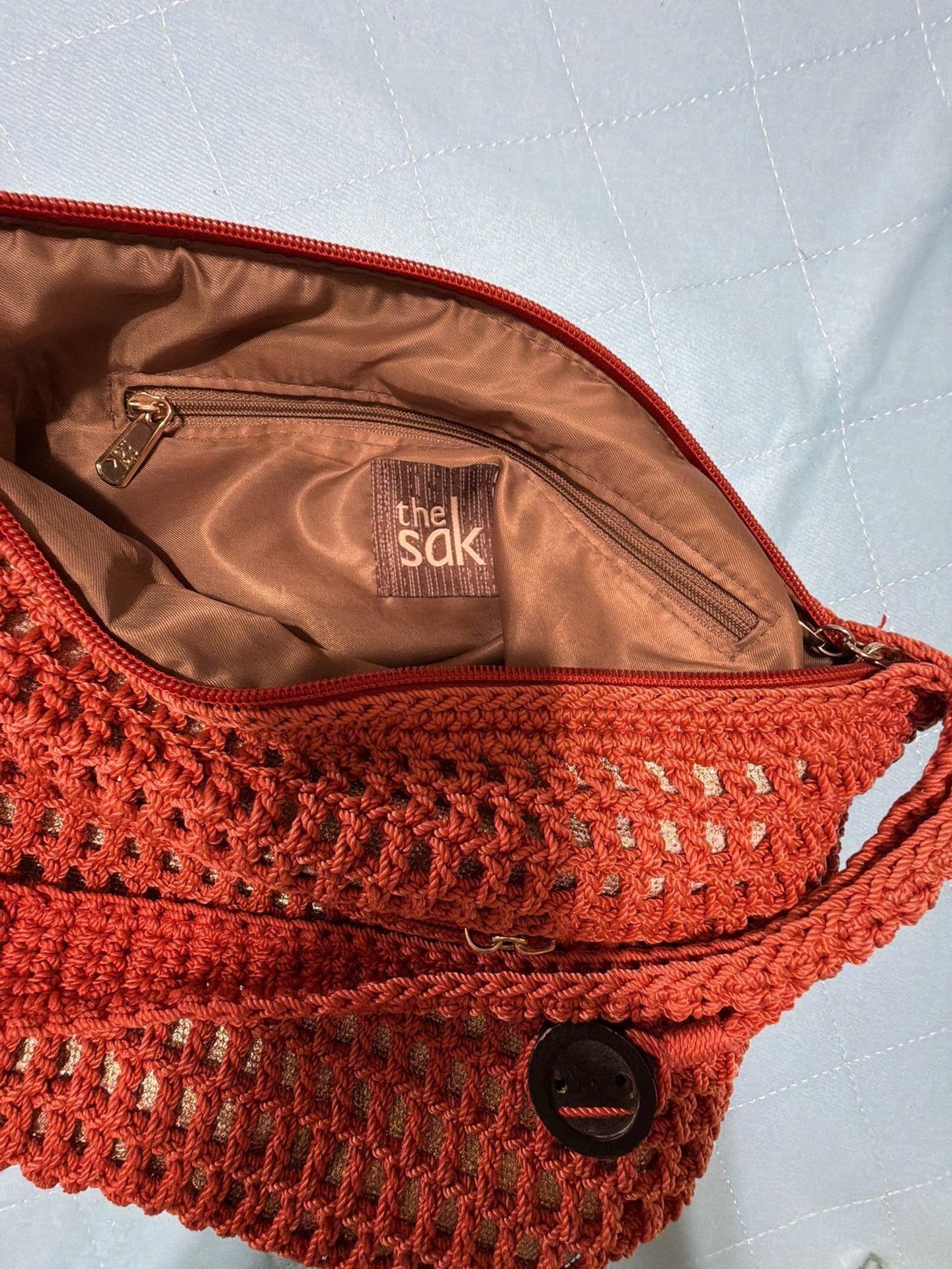 The Sak Crochet Hobo Zip Shoulder Bag, Burnt Orange 10