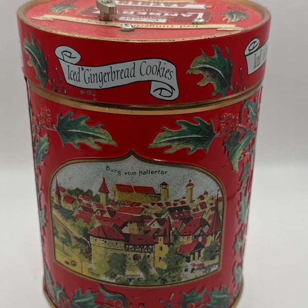 Lambertz Aachen 1999 Iced Gingerbread Cookie Music Box Tin